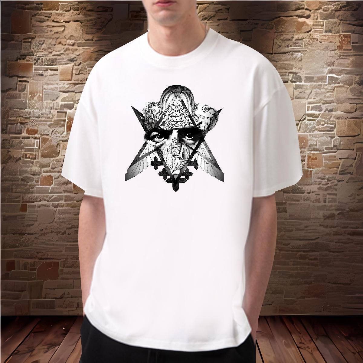 Fashion Designer T-Shirts for Men eye of the devil Tshirts 230g Pure Cotton Casual Daily Wear Cool Design Oversized 3XL 4XL Short Sleeve O-Neck Men To