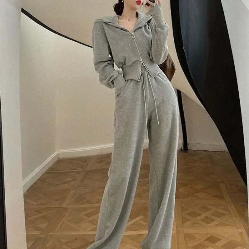 Women Fashion Clothing Sets Casual Tracksuit HoodiesPants 2Pcs Suit Solid Color Spring Autumn Female Loose Sports Outfits 240807