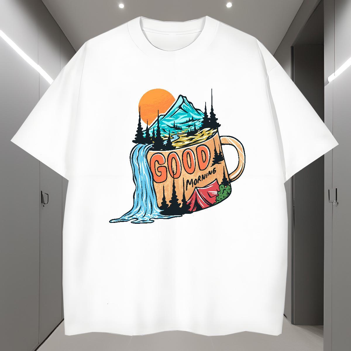 Fashion Design T-Shirts for Men mountains Polos 230g Cotton Beach Unisex Customized Print Breathable Short Sleeve Tshirt for Man Woman