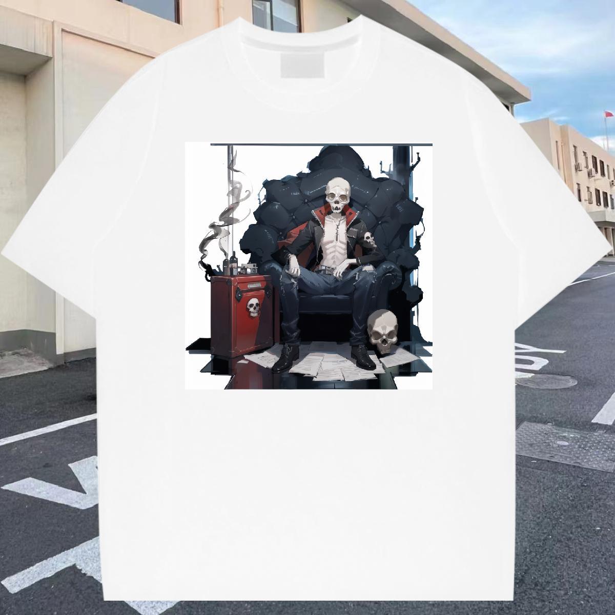 2024 DIY T Shirt For Man skull Clothings 100% Cotton 230g Casual Classic Oversized 3XL 4XL Breathable Crew Neck Men Tops Tees