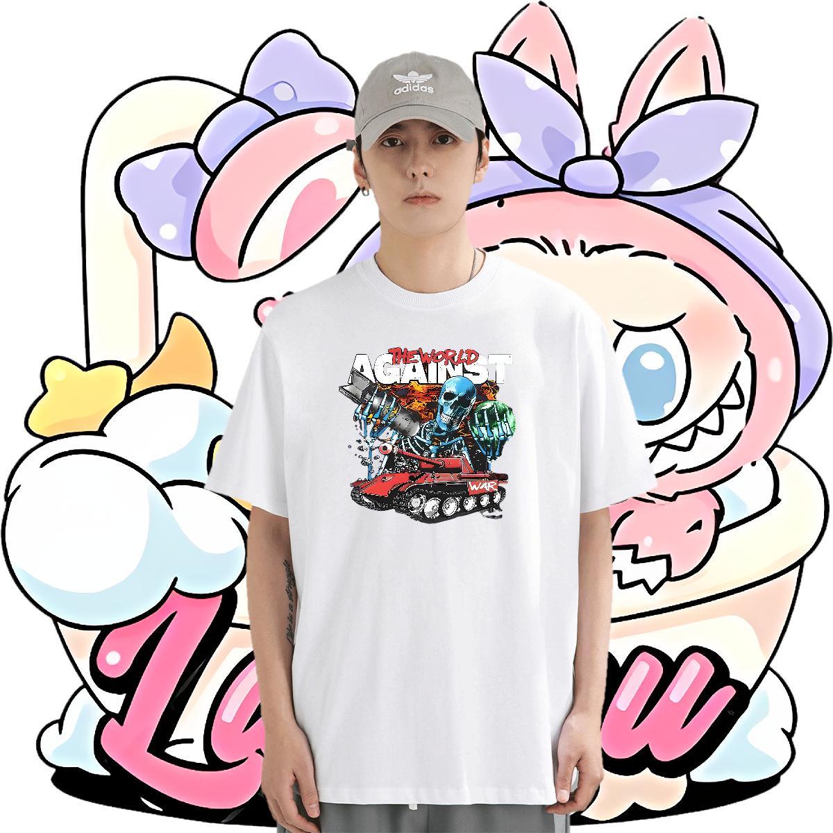 Wholesale T shirt skull Polos 100% Cotton 230g Beach Popular Cartoon Print Crew Neck Couples T Shirts