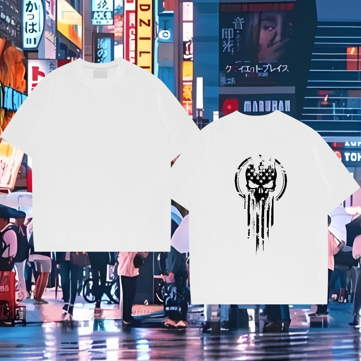 Free Shipping T Shirts Men skull Tees Shirts 230g 100% Cotton Street Wear Unisex Black Oversized Breathable Short Sleeve Men Clothes T-Shirt