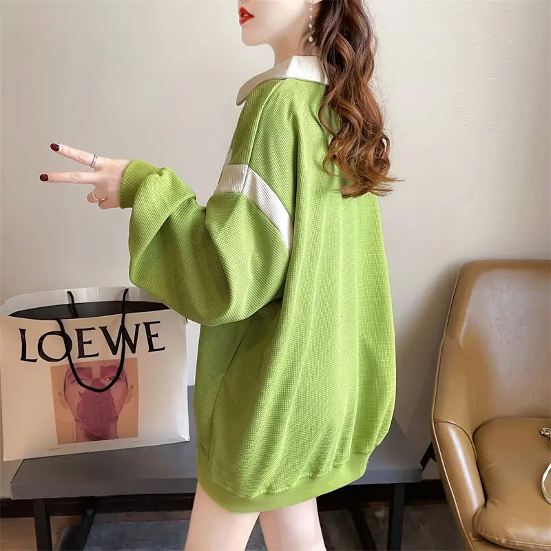 Autumn and Winter Wons Pullover Turn Down Collar Patchwork Embroidery Fashion Casual Elegant Long Sleeve Hoodies 240806