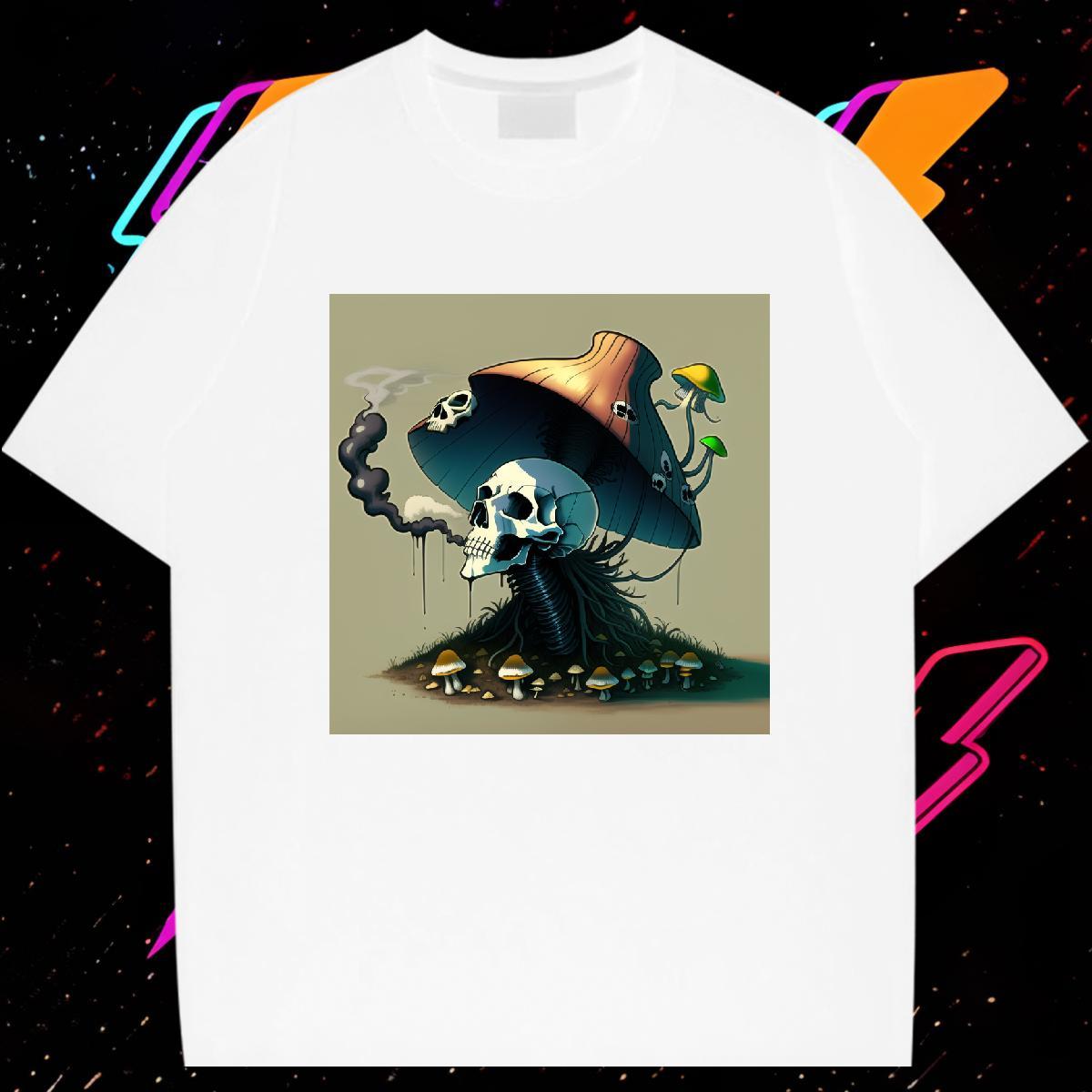 DIY T-Shirts for Men skull Clothings 230g Pure Cotton Street wear Hip Hop Cool Anime Print Crew Neck Breathable Men Tops Tees