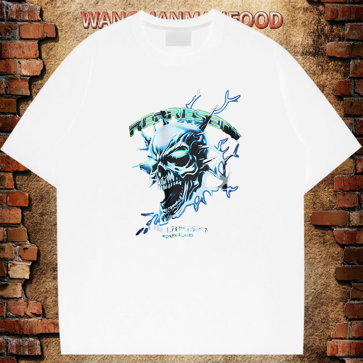 2024 DIY Men T Shirts skull Polos 100% Cotton 230g Summer Casual Soft DIY Printed Breathable Crew Neck Tshirts