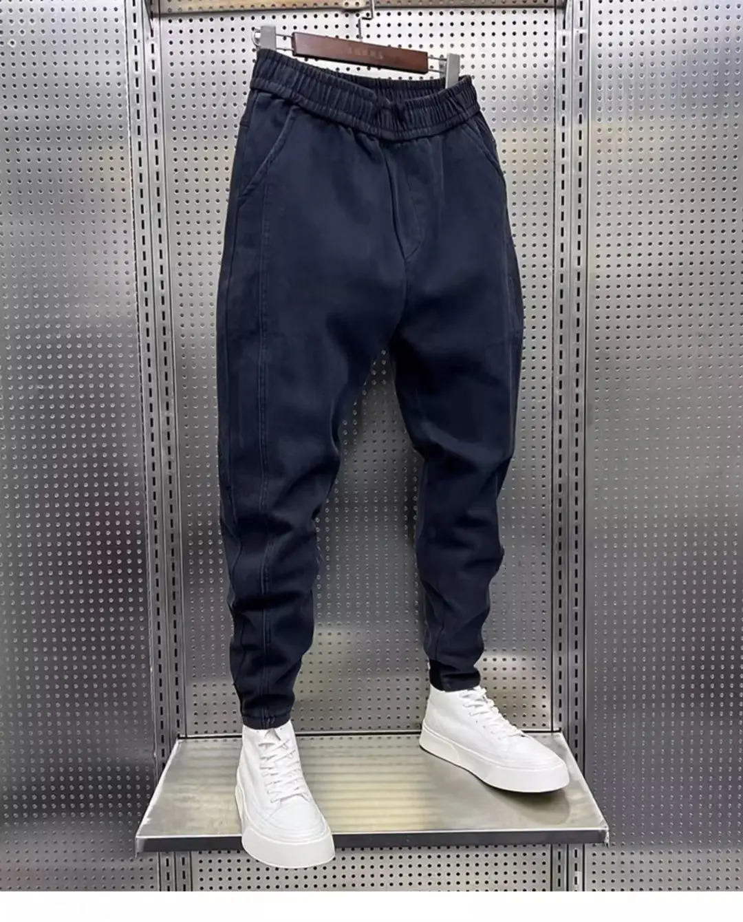 Fashion Street Style Skinny Jeans Men Warm Plus Velvet Denim Pants Vintage wash Solid Trouser Mens Casual denim 240806