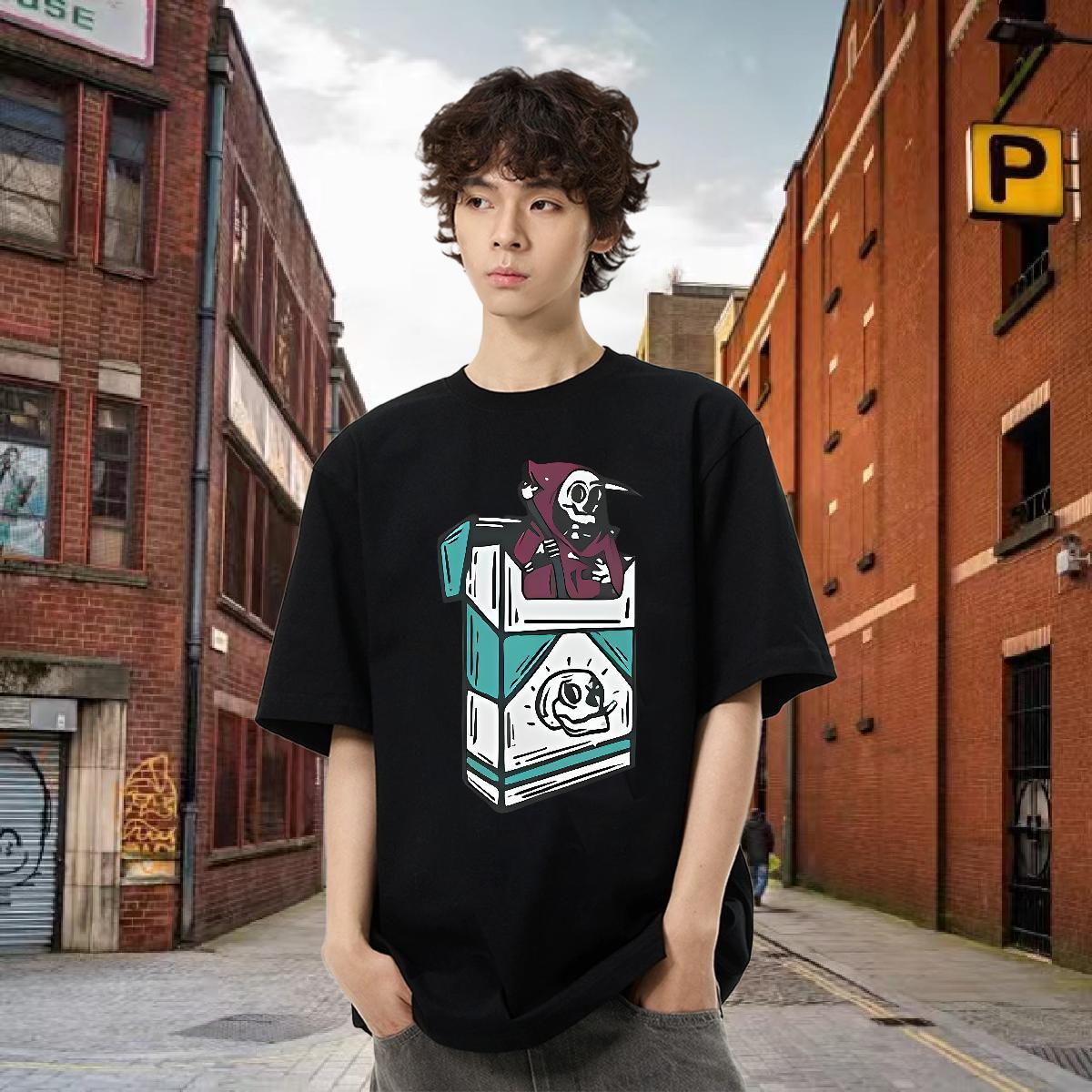 Free Shipping T shirt skull Tees 230g 100% Cotton Hip Hop Unisex Custom Cartoon Breathable Soft Mens Tshirts