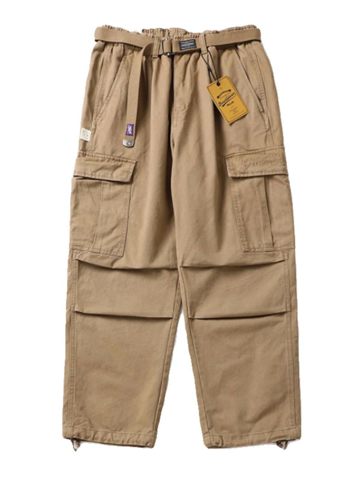 100% Cotton Japan Vintage Distressed Wash Workwear Pants for Men Accordion Pockets Loose Straight Cargo Trousers Autumn Cityboys 240806