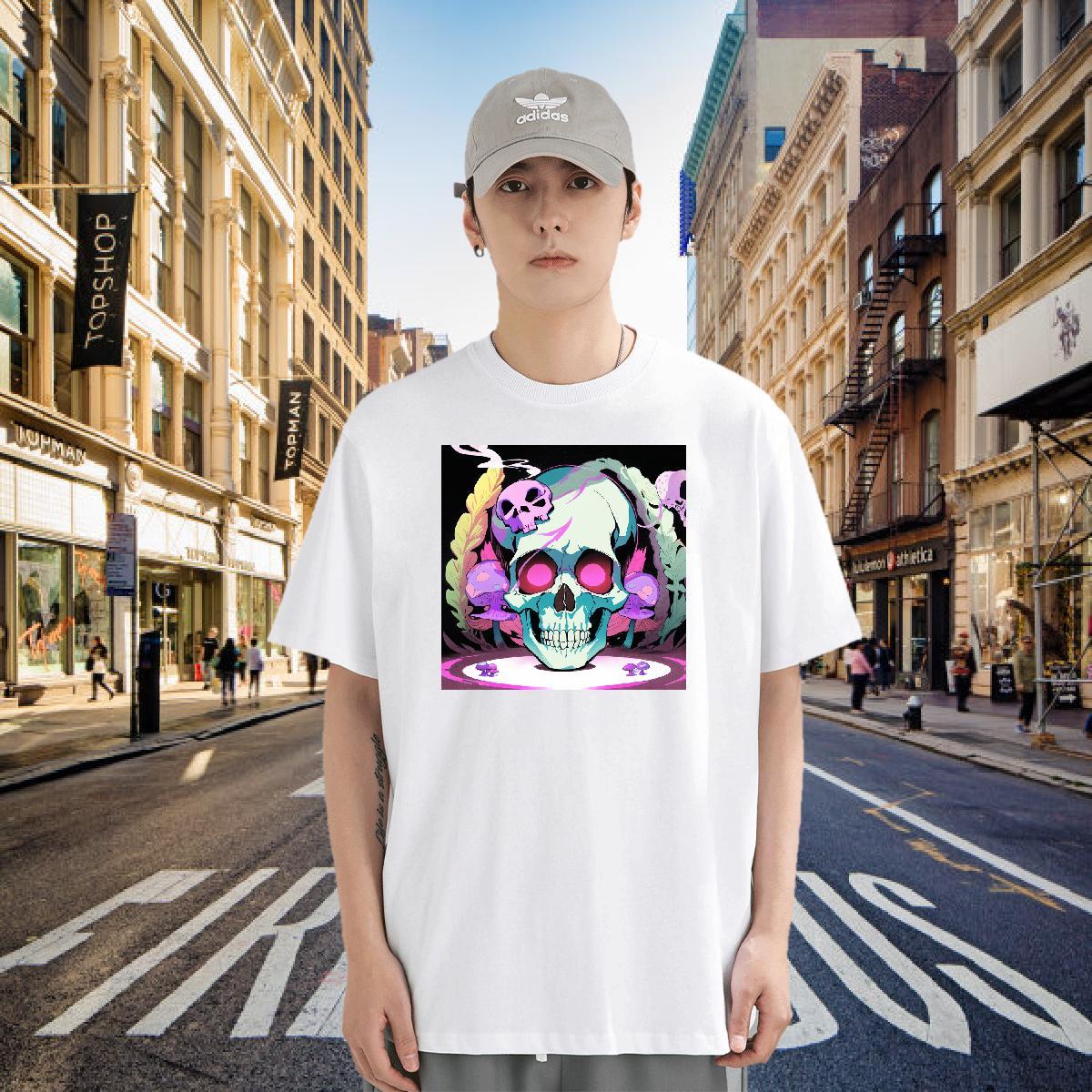 Wholesale T Shirt For Man skull Tees Shirts 100% Cotton 230g Casual TOP Quality Plus Size Cartoon Round Neck Short Sleeve Men Tees
