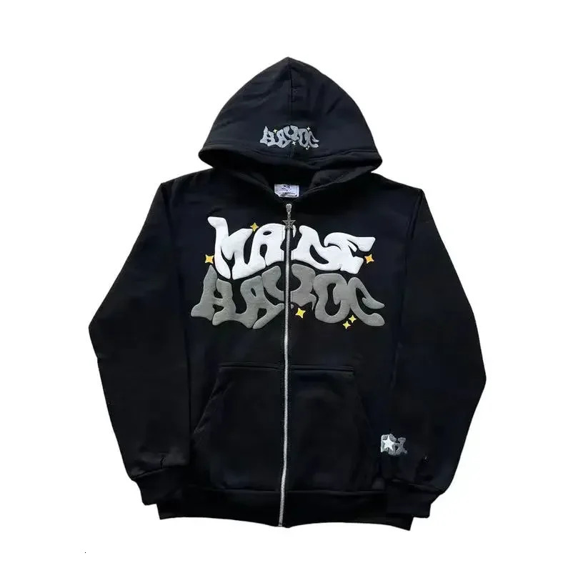 Y2k Printed Men Zip Up Hoodies Hip Hop Oversized Pocket Sweatshirt Anime Harajuku Punk Streetwear Clothes Loose Pullover Hoodie 240806