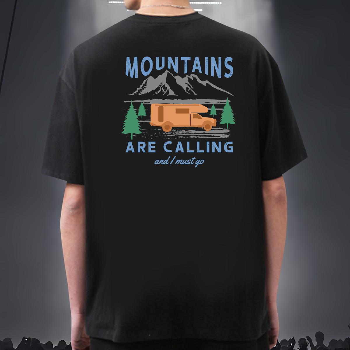 Fashion Casual Man T Shirts mountains Tees Shirts 230g Cotton Outdoor Classic Custom Cartoon Breathable Short Sleeve Men Tees