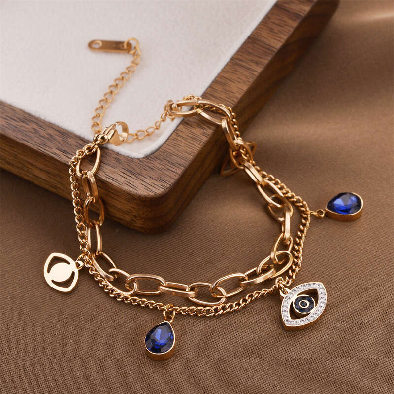 Elegant Dual-Layer Titanium Steel Bracelet for Women Featuring a Classic Devil's Eye Design