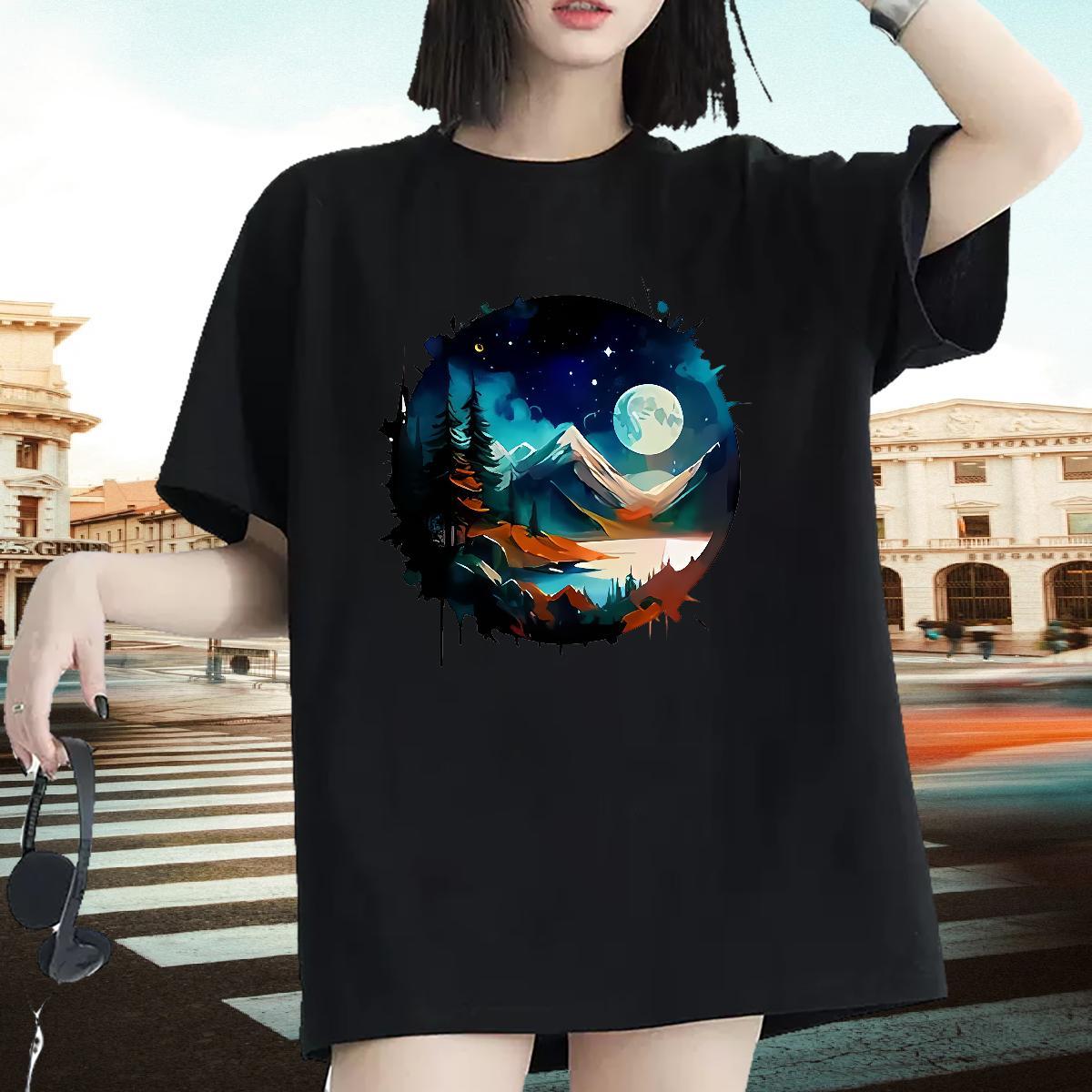2024 Casual T-Shirts Breathable Short Sleeve 230g 100% Cotton Sports Street Wear Top Shirts Wholesale sun Anime Oversized Women Tees