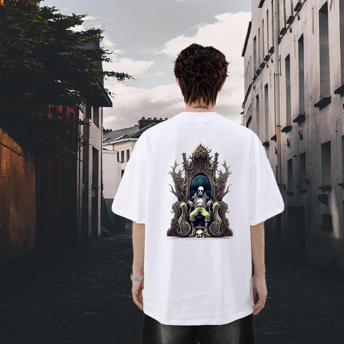 New Designer T Shirts Men skull Tee Shirt 230g Cotton Summer Casual Wholesale Customized Print Breathable Short Sleeve Men Tees