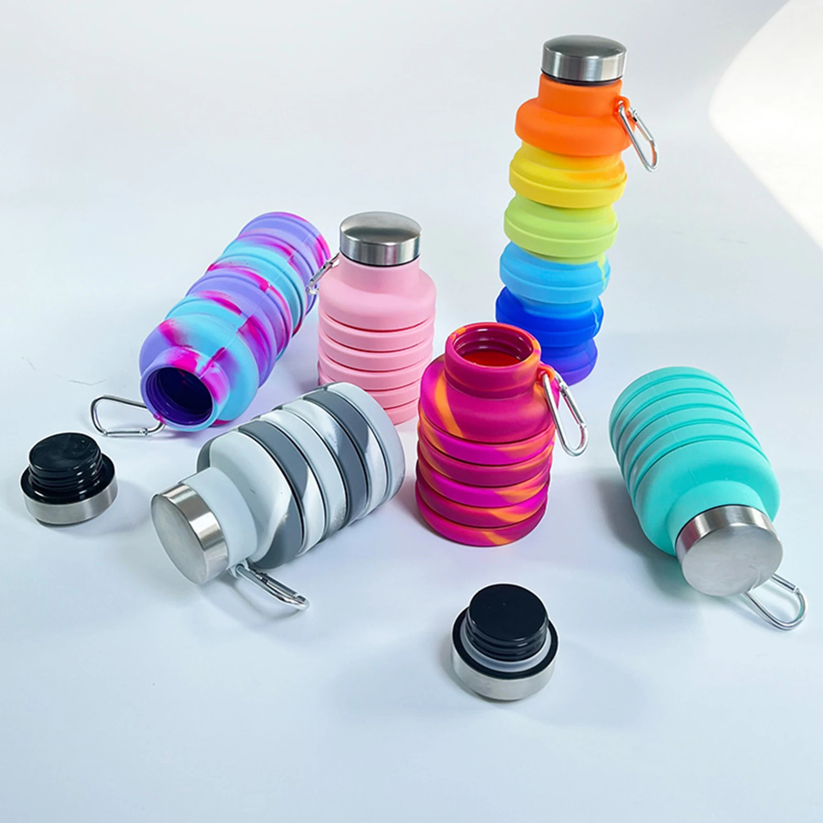 Fitness sports silicone foldable beverage cup outdoor travel climbing bicycle camouflage folding water bottle Z260202