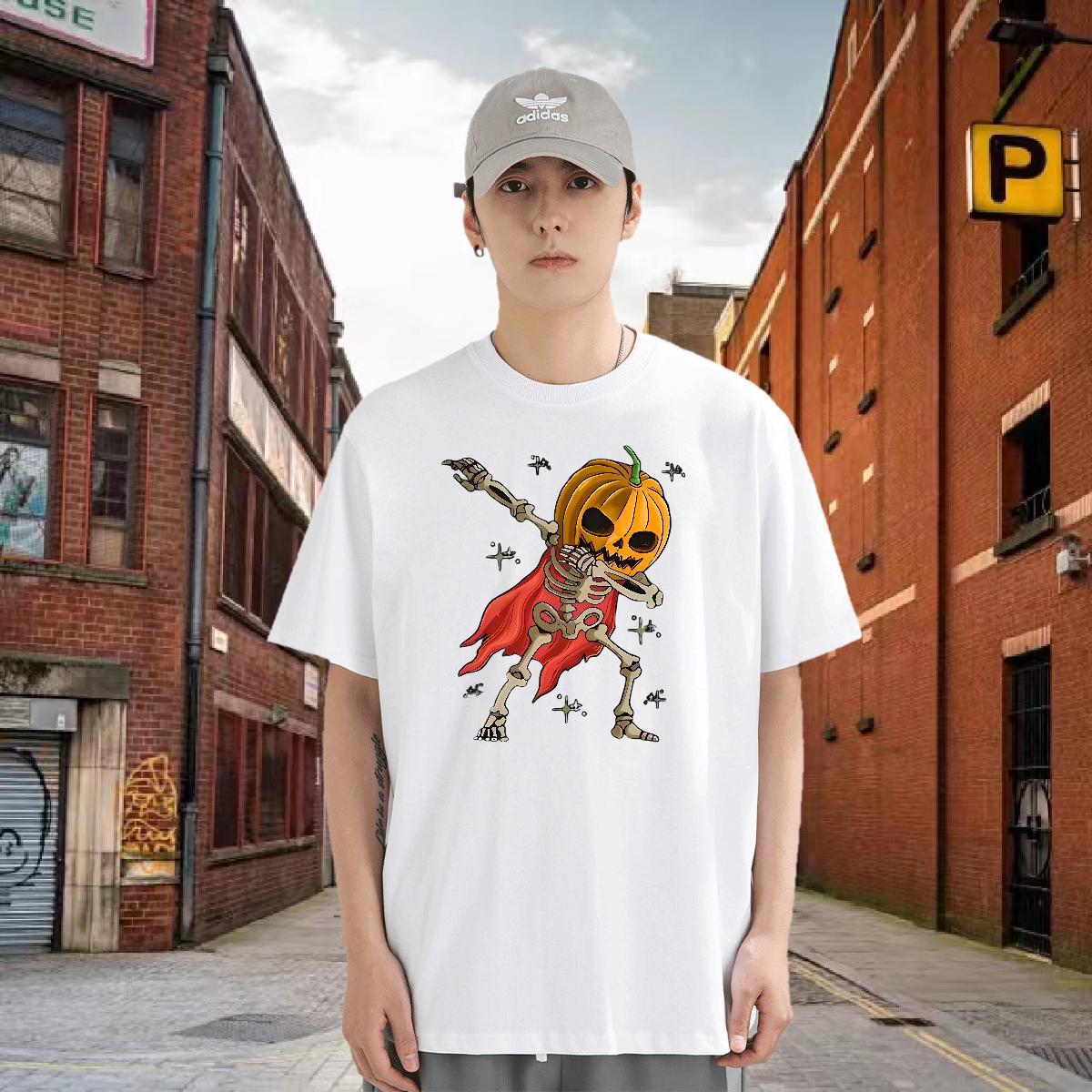 2024 Summer Mens T Shirts pumpkin Polos 230g Cotton Street Wear TOP Quality Floral Print Short Sleeve O-Neck Men Clothes T-Shirt