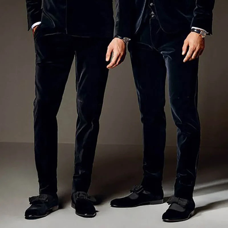 Classic Velvet Black Men Suit Pants Oversize Formal Business Casual Mens Trousers Custom Made Slim Fit Plus Size 240806