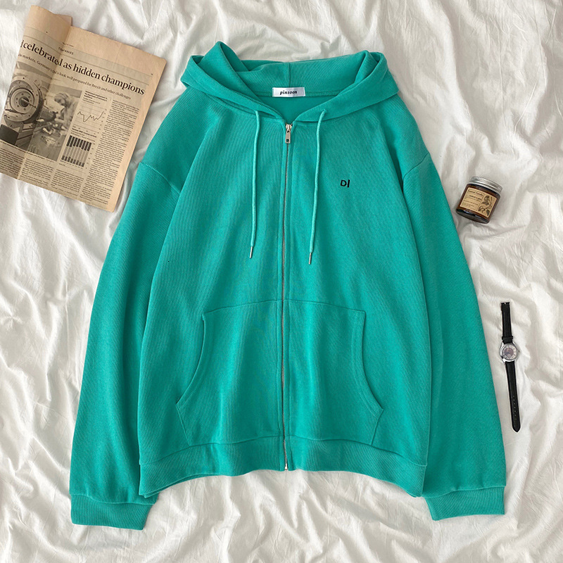 Cotton Fleece Loose and Versatile Cardigan Hooded Sweater Female Student Autumn/Winter Thin Coat