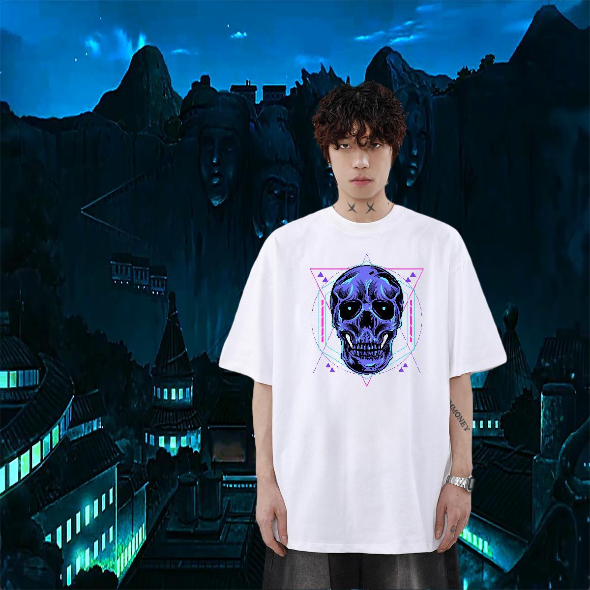 2024 T Shirt For Man skull Clothes 230g 100% Cotton Street Casual Classic Black Oversized Breathable Soft Tshirt for Man Woman