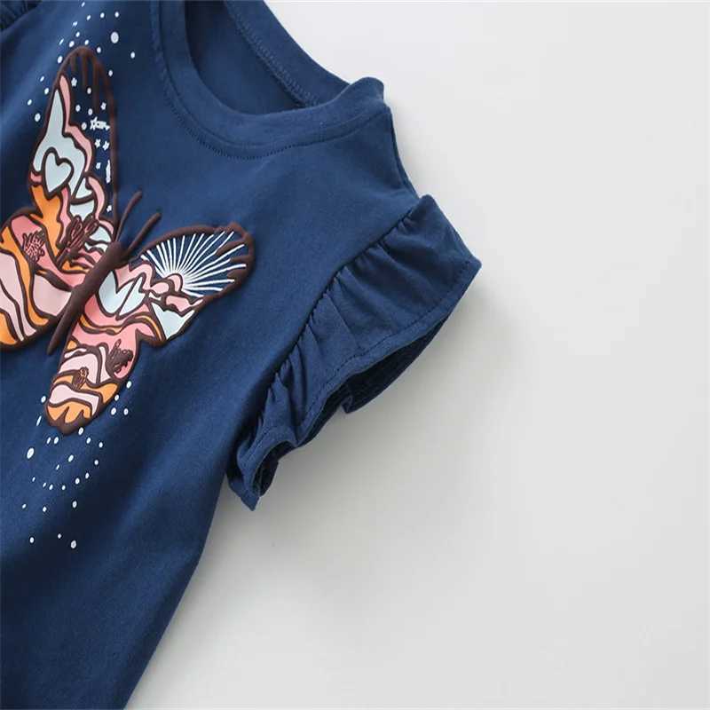 Jumping Meters 2-7T Butterfly New Arrival Summer Girls T-shirt Baby Clothing Flying Sleeve Childrens T-shirt Top Childrens ClothingW240718