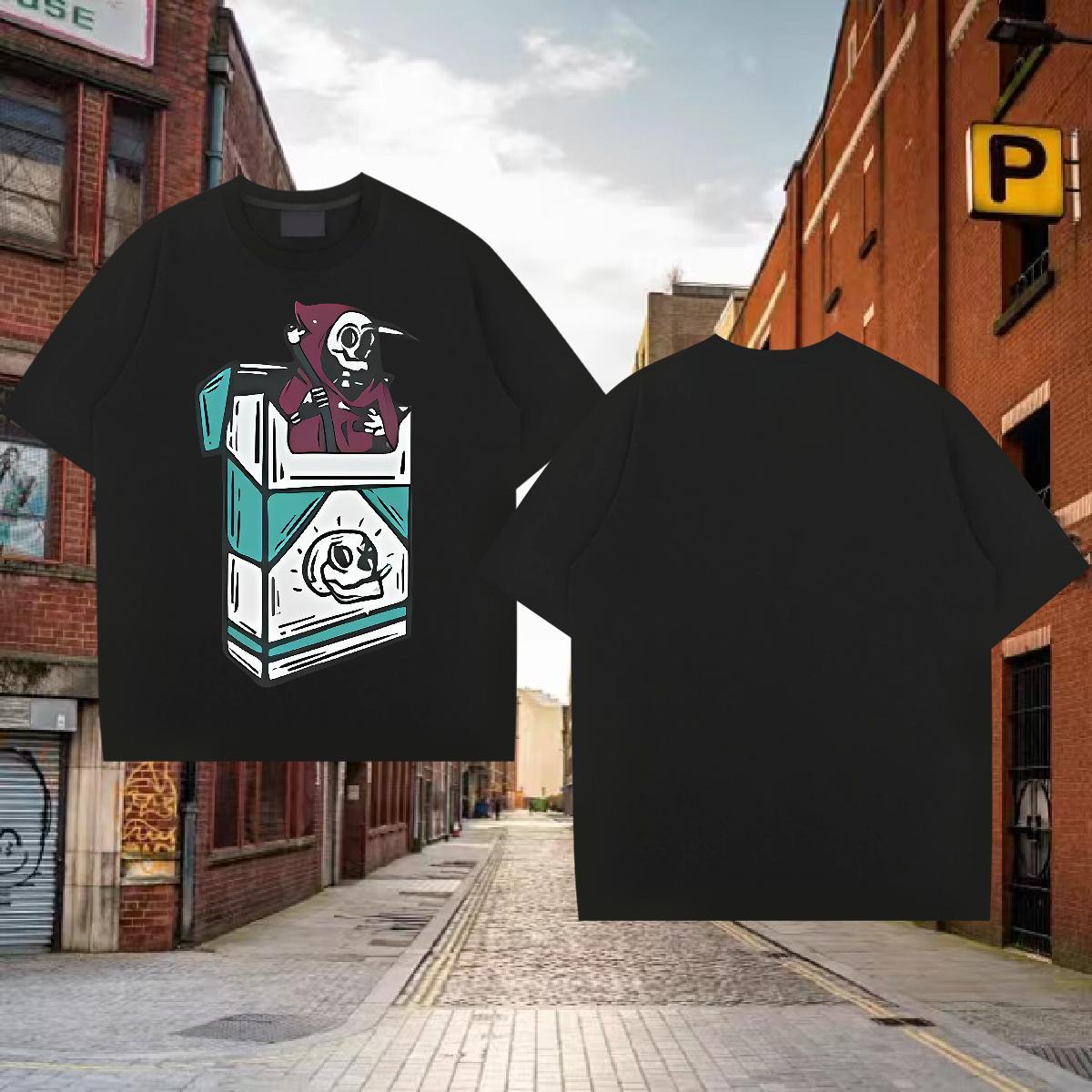 Free Shipping T shirt skull Tees 230g 100% Cotton Hip Hop Unisex Custom Cartoon Breathable Soft Mens Tshirts