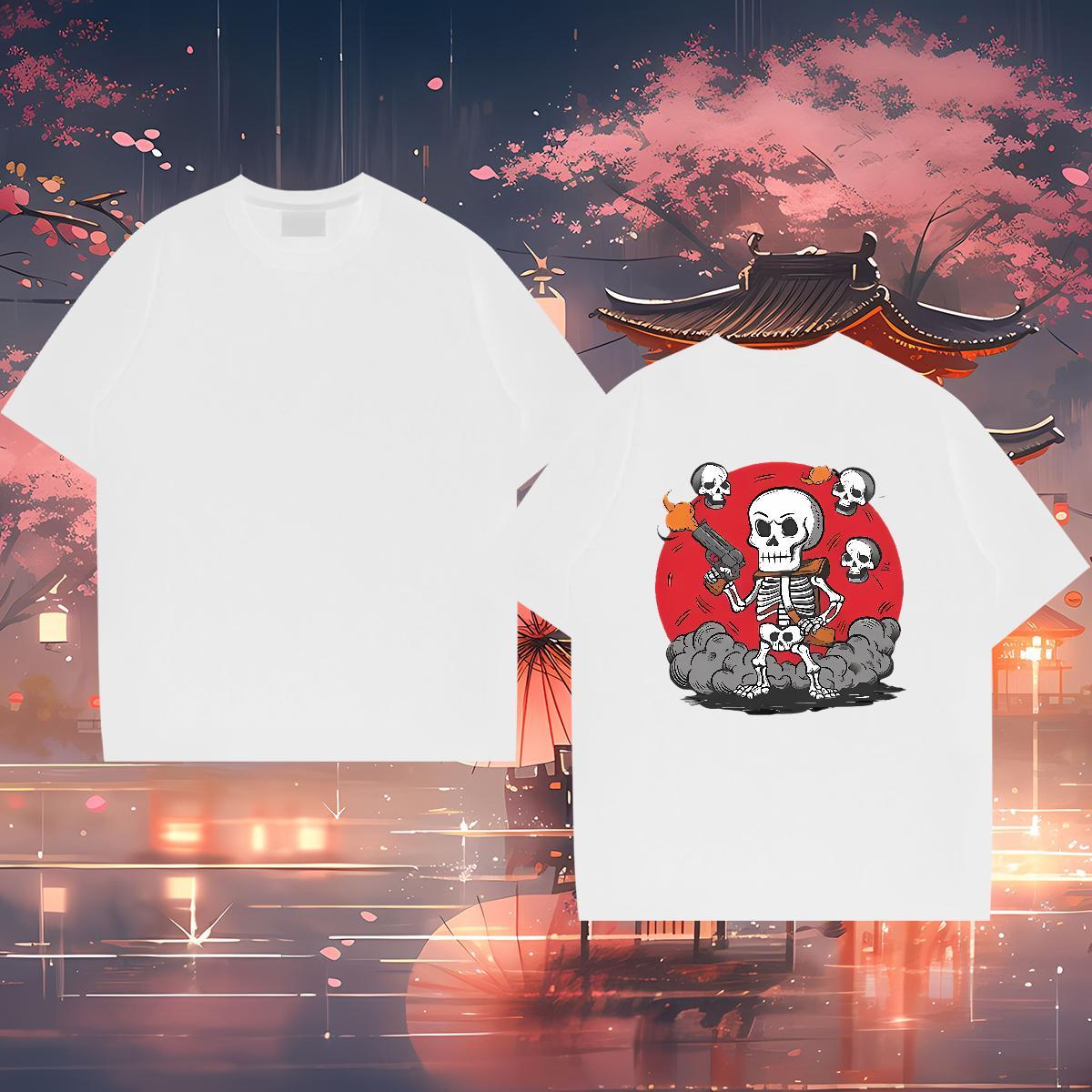 DIY Customized T-Shirts pistol Top Tees 230g Cotton Sport Designer Skull Breathable Crew Neck Couples T Shirts