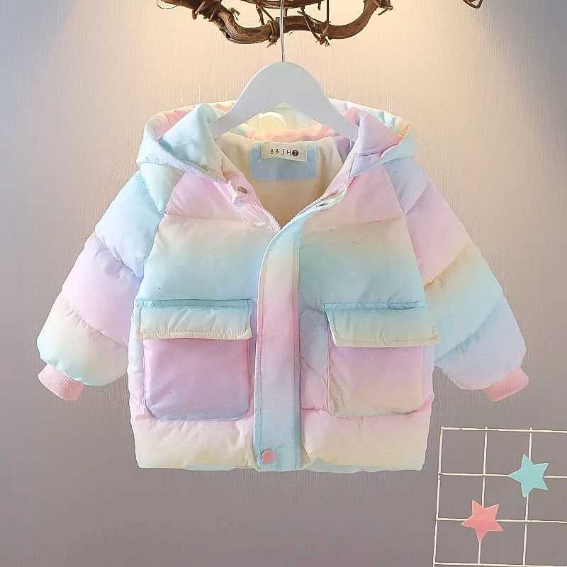 New Fashion Colorful Girl Jacket Winter Warm Hoodie Parka Snow Jacket Cute Wings 2-5 Year Childrens Clothing X2411151