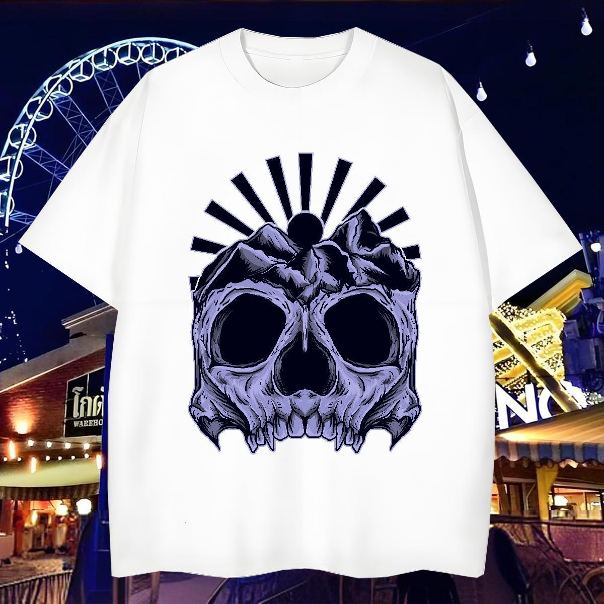 DIY Customized Mens T Shirts skull Tops 230g 100% Cotton Street Casual High Quality DIY Logo Oversized O Neck Short Sleeves Tshirt for Man Woman
