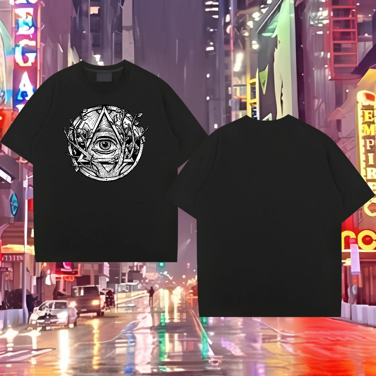 DIY T Shirts Men eye of the devil Polos 230g Pure Cotton Casual Brand Custom Cartoon Crew Neck Mens Tshirts