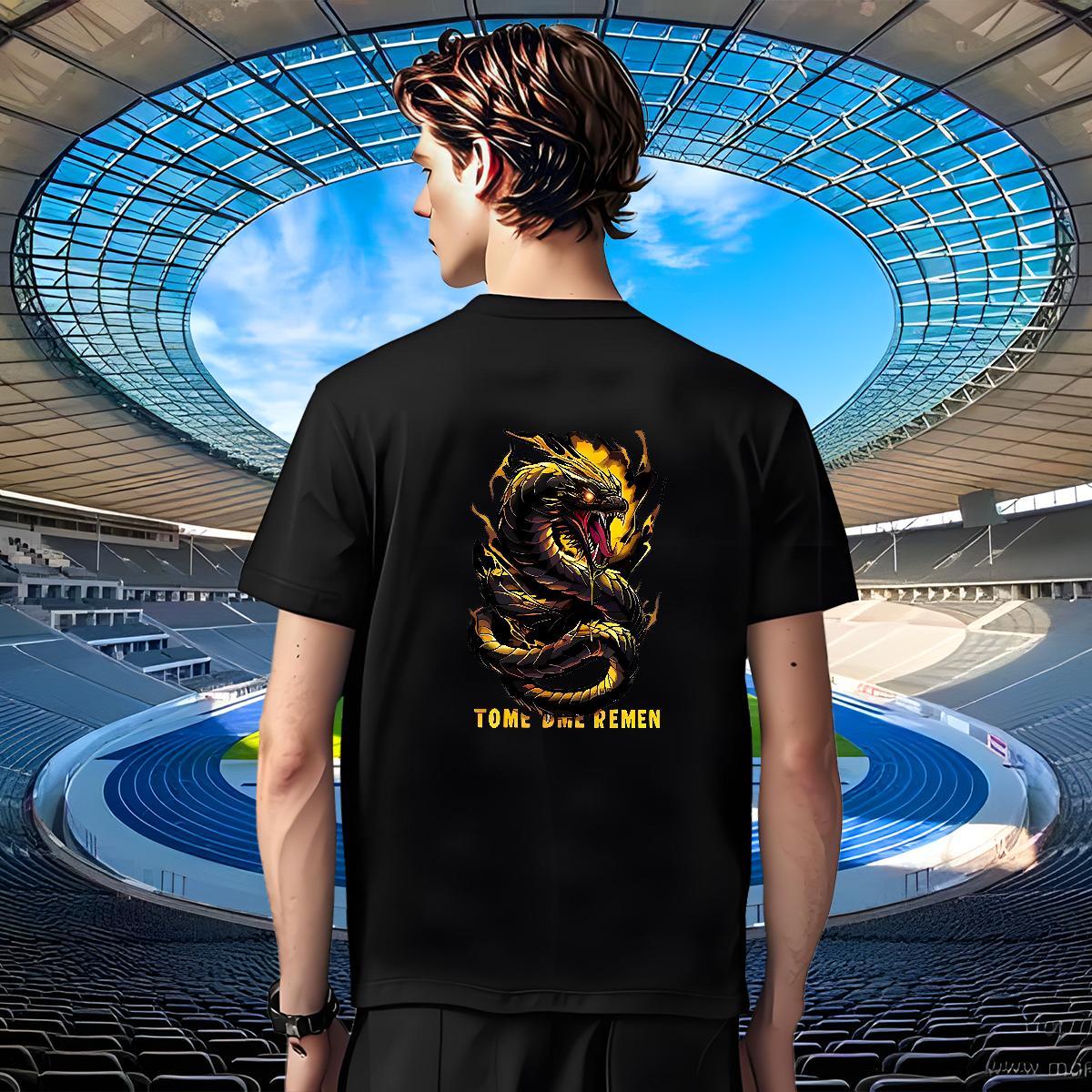 2024 DIY Men T Shirts Black Gold Dragon Tshirts 100% Cotton 230g Summer Casual Loose Fit Black White Crew Neck Breathable Men Tees