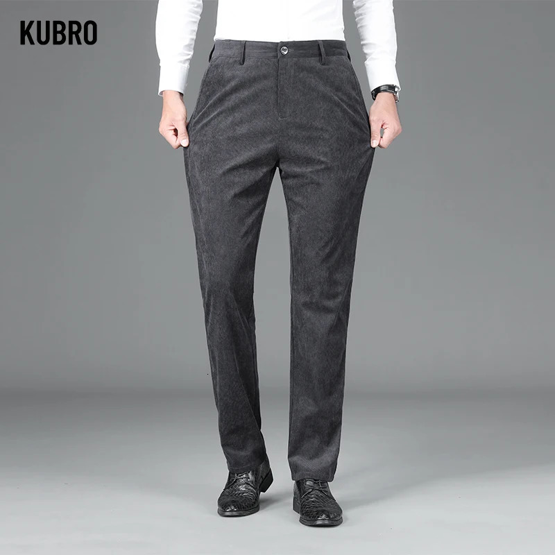 KUBRO Autumn Winter Corduroy Mens Clothing Office Business Casual Elegant Trousers Hombre Versatile Straight Cargo Pants 240806