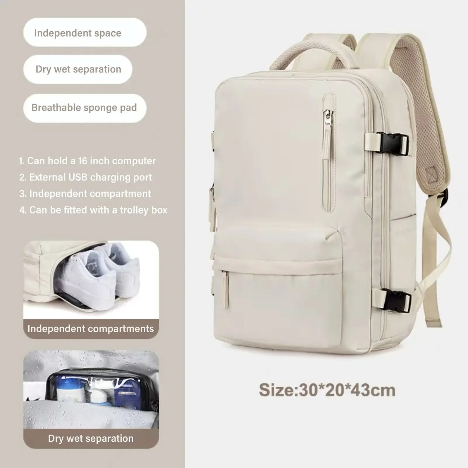 Super Charging Large Capacity Bags Business Multi functional Backpack Expandable Airplane Travel 240807