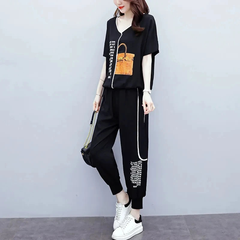 Sports Suit For Women Summer Fashionable Pants Two Piece Set Running Set Lady Pants Two-Piece Set 4XL 240807