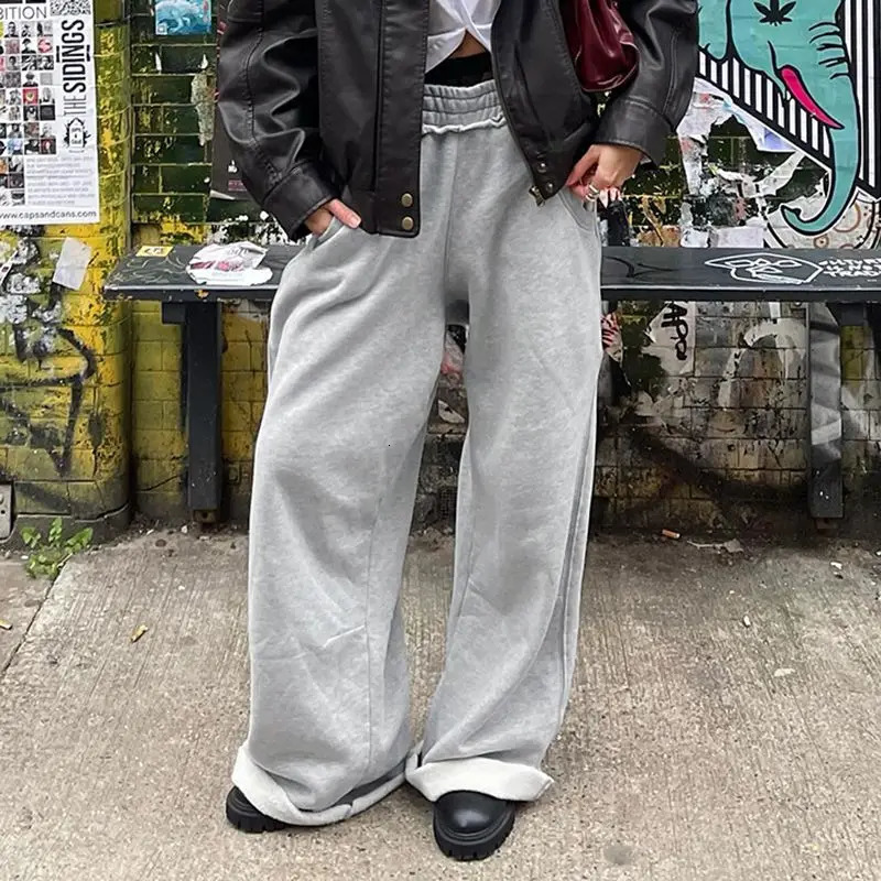 QWEEK Baggy Women Grey Sweatpants Oversized Korean Fashion Jogger Basic Pants Men Hip Hop Streetwear Casual Harajuku Trousers Z260314