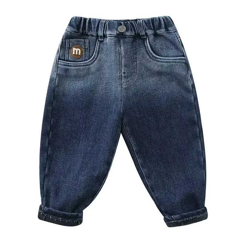 Jeans Autumn and Winter Childrens Pants Thickened and Plushed Jeans 2023 Winter New Boys Pants Casual Kids Baby Trousers