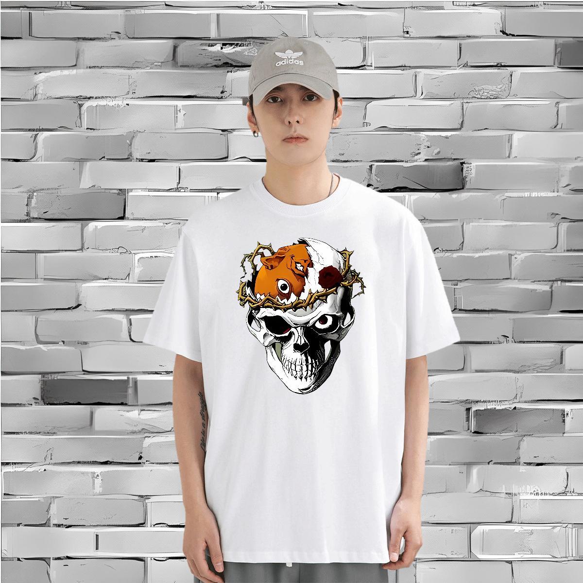Fashion T Shirt For Man skull Tees 230g 100% Cotton Street Wear Classic Plus Size Cartoon O Neck Short Sleeves Mens Tshirts