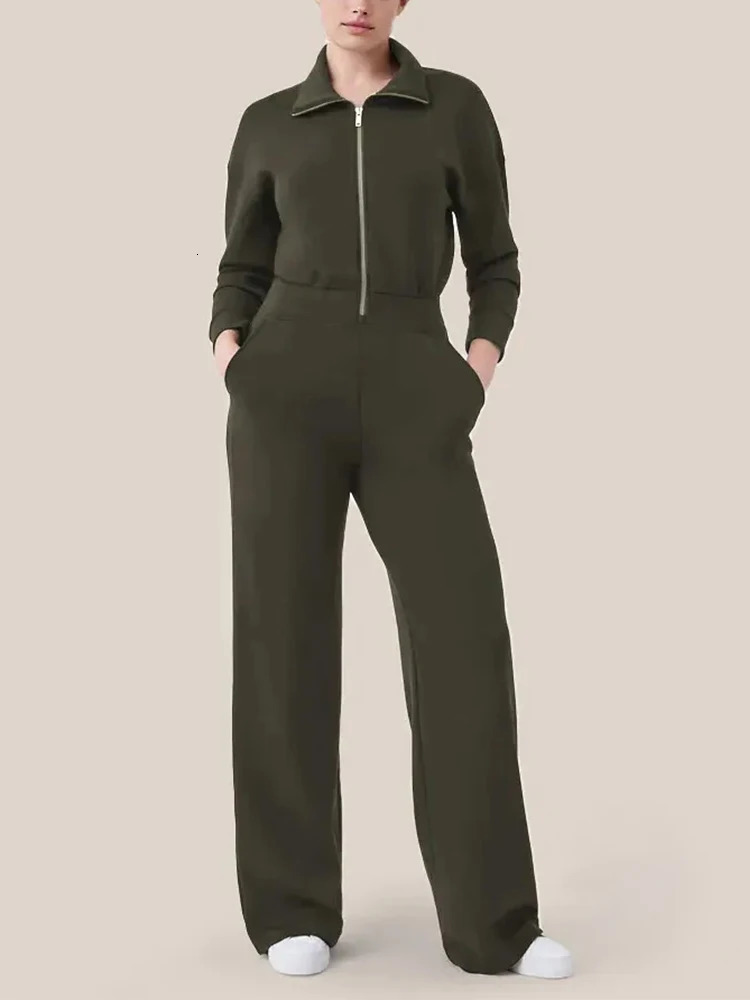 Fall And Winter Flip Collar Half-Zip Sweatshirt Wide Leg Sweatpants Two-Piece Sweater Set Womens Sports Suit 240807 - view 6