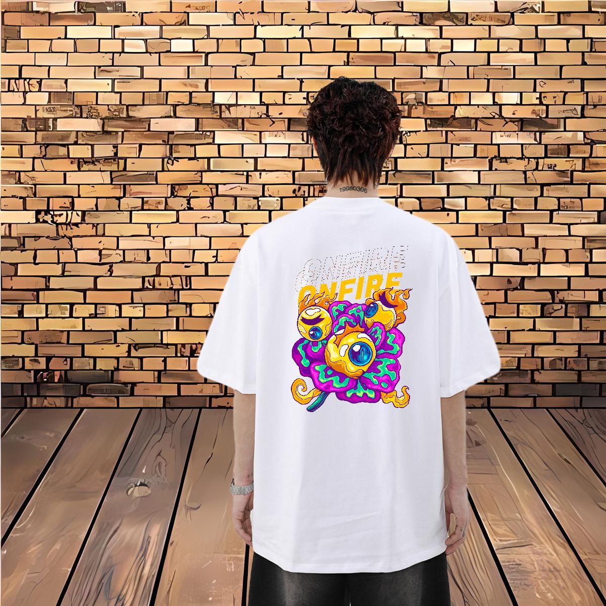 Fashion T Shirts Men ET Top Tees 230g Cotton Spring Summer Loose Cartoon Printing L-4XL Breathable Crew Neck Men Tops Tees