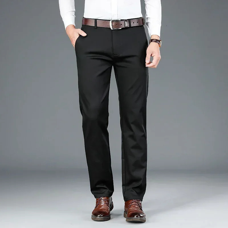 Classic Black Bamboo Fiber Mens Business Suit Trousers Spring Autumn Style Stretch Breathable
