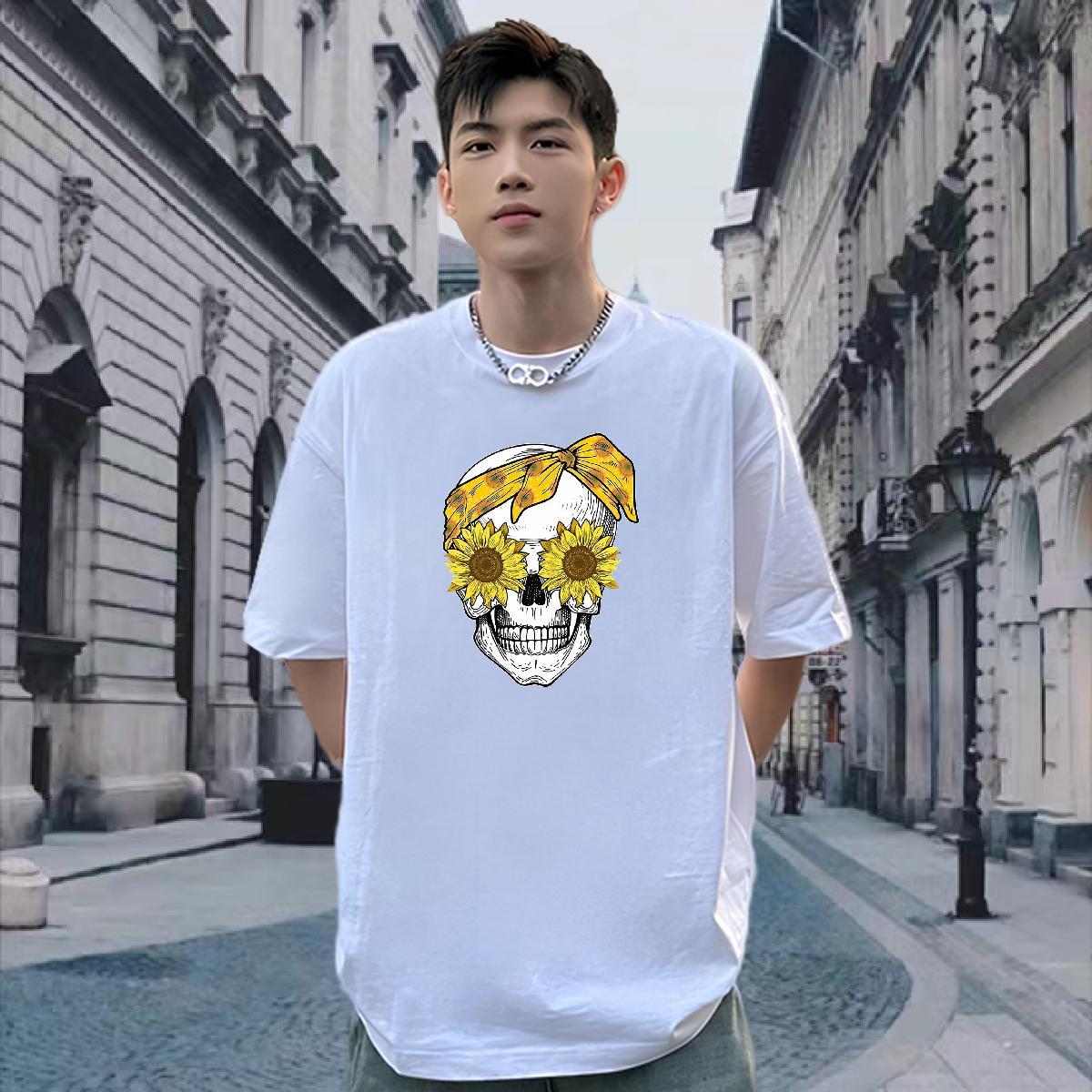 2024 Designer T-Shirts for Men flower Tshirts 230g 100% Cotton Street Wear Brand Floral Print Breathable Short Sleeve Men Tops Tees