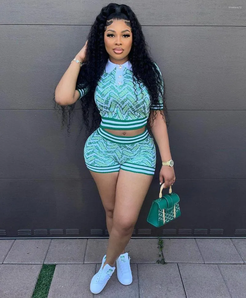 Women's casablancawomens set Tracksuits Summer Designer Printing Shorts Two Piece Sets Women Polo Nack Crop Top And Outfits Fashion Y2K Matching 2pcs Streetwear