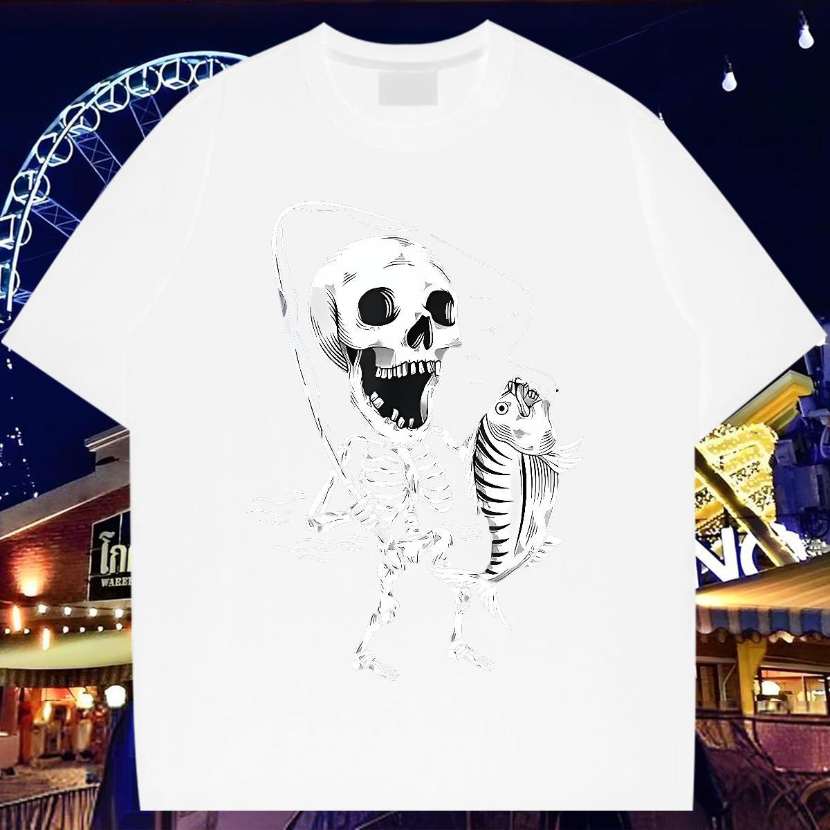 Custom T-Shirts for Men skull Tshirts 230g 100% Cotton Daily Outfit Unisex Oversized 4XL Breathable Short Sleeve Tshirt for Man Woman