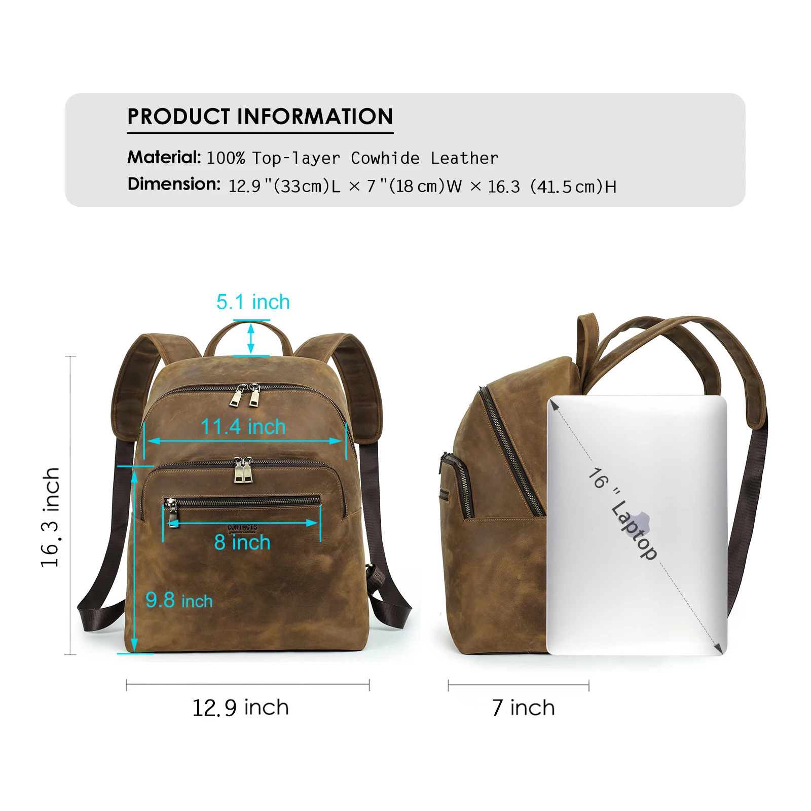 Vintage genuine denim leather mens backpack travel camping business school office large capacity laptop bag 240807