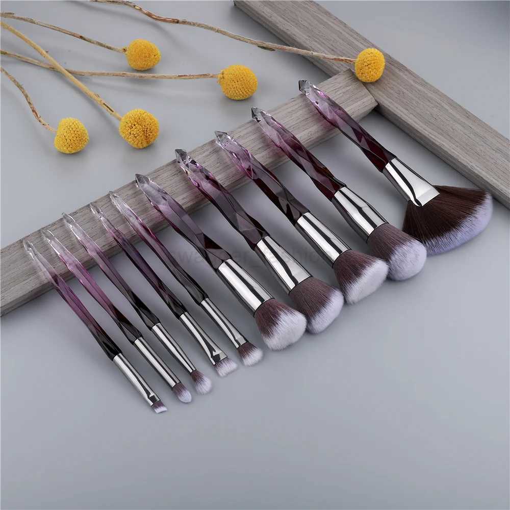 KOSMETYKI 10PCS Crystal Makeup Brushes Set Loose Powder Blush Contouring Foundation Eye Shadow Concealer Beauty Tools Full SetXJ240807