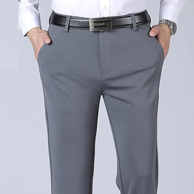 Mens Summer Thin Fashion Business Casual Suit Pants Long Elastic Straight Sleeve Formal Plus Size 2940 240806