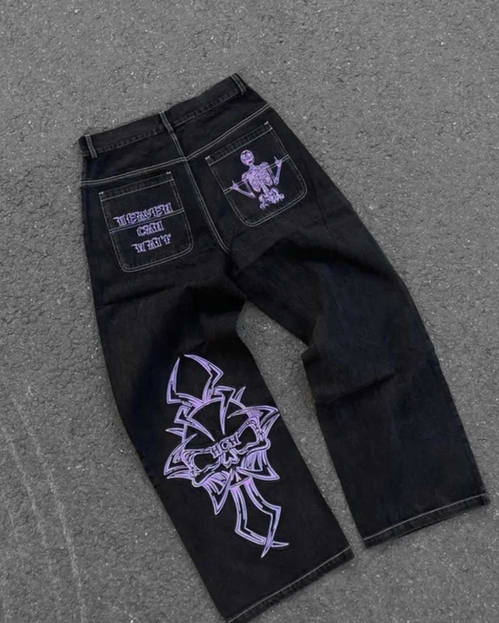 Mens Y2K jeans hip-hop retro skull embroidery washed loose denim pants new straight leg casual loose pants street wear M250610