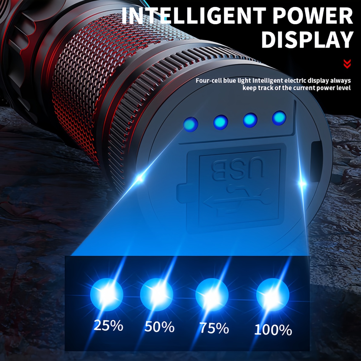 Ultra Bright White Beam LED Flashlight with Built-In Battery - Adjustable Focus for Tactical Use