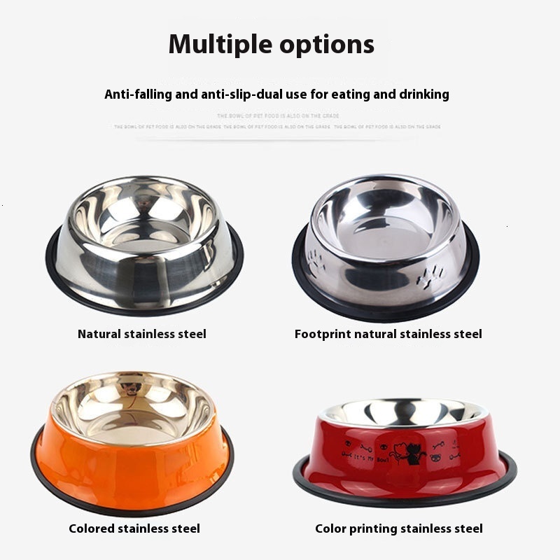 Pet supplies: Stainless steel rubber bottom, slip and anti knock, dog food cat water bowl, tableware, pet bowl