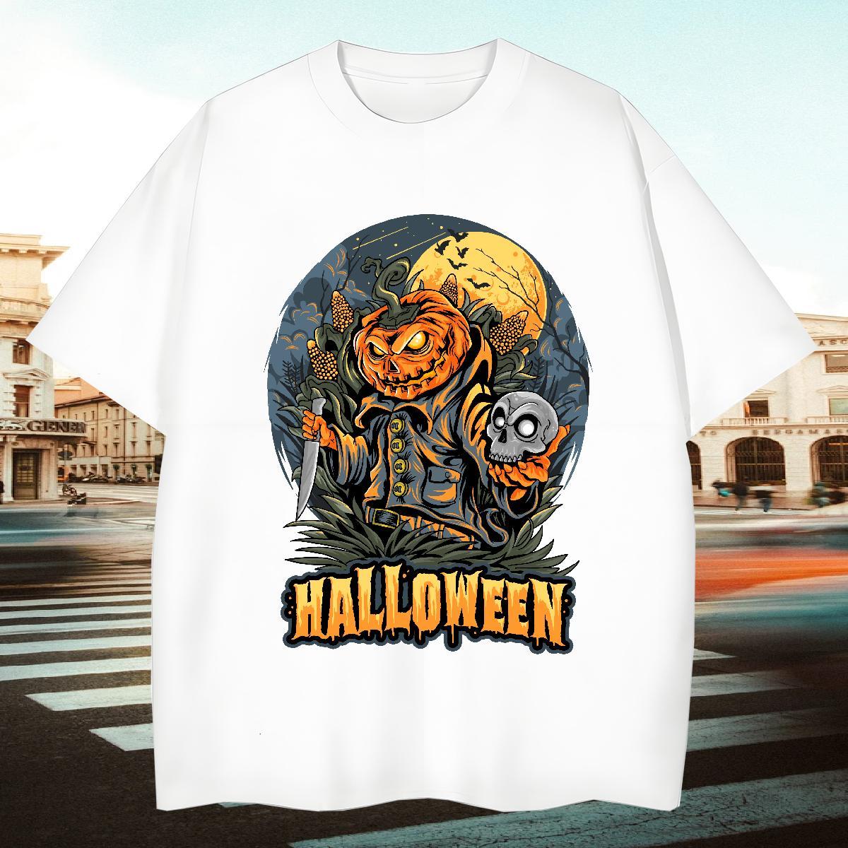 Unisex T Shirt For Man halloween Breathable Short Sleeve Outdoor DIY Printed 230g Cotton Tshirts New Tees Shirts