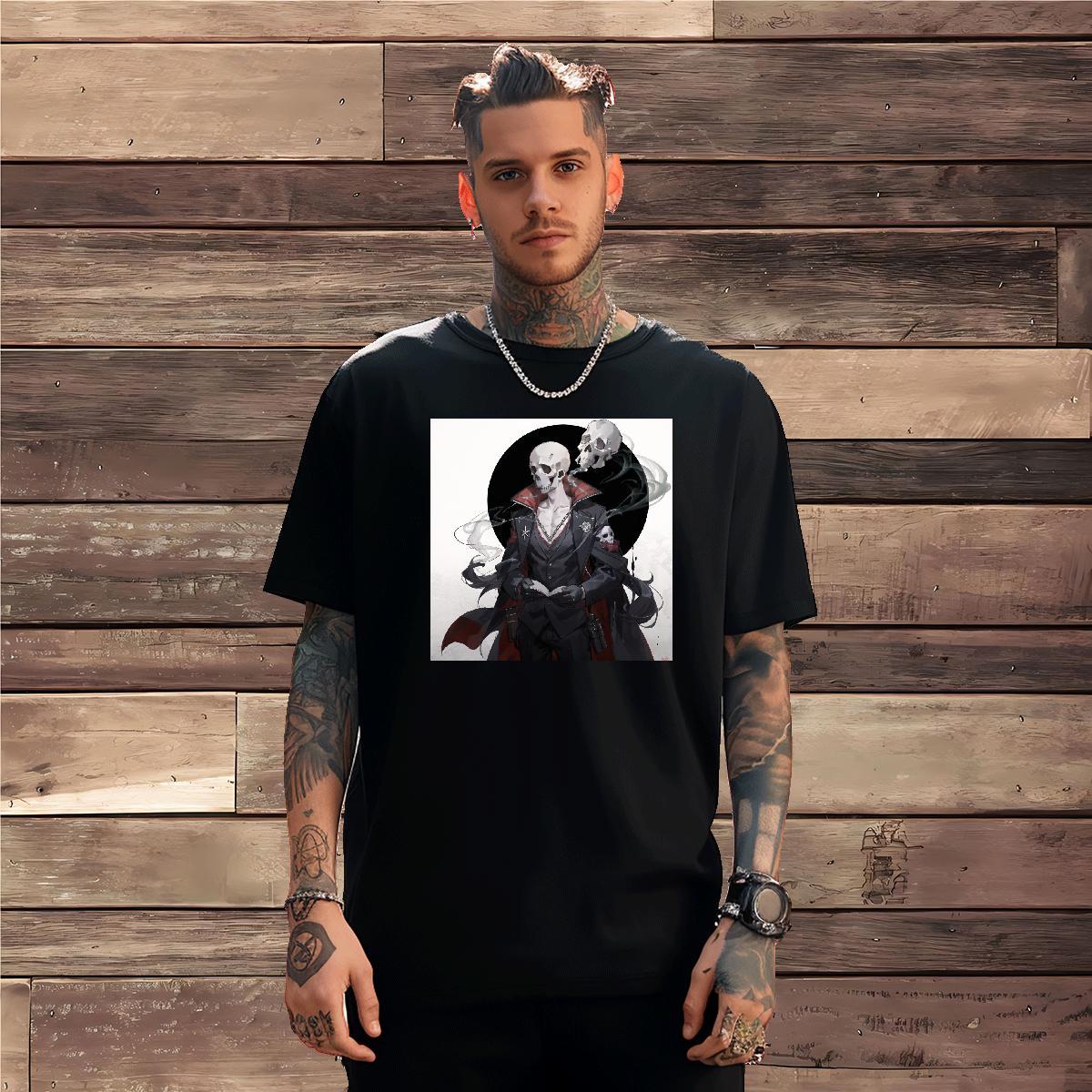 Fashion T shirt skull Wear 230g Cotton Outdoor Soft DIY Breathable Short Sleeve Tshirt for Man Woman